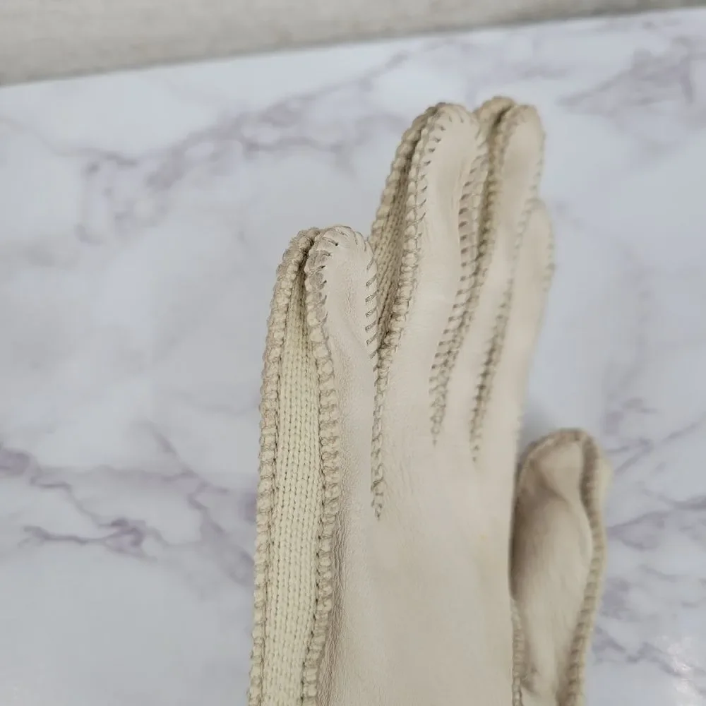 Vintage Deerskin Leather Bone Colored Leather Driving Gloves